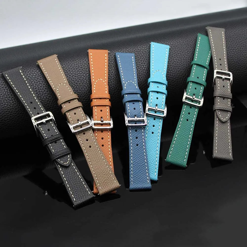 OEM Customized Crossing Striped Pattern Leather Watch Straps Quick Released Spring Bars Genuine Leather Watch Replaceable Band