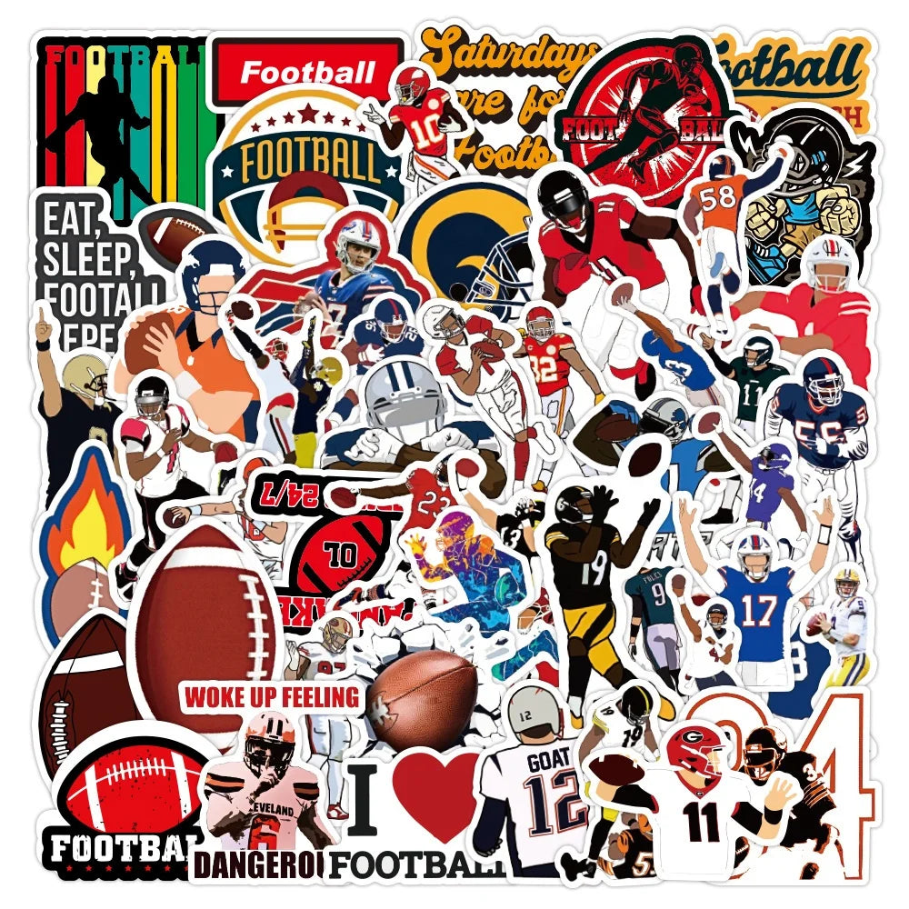 50Pcs Football rugby Soccer Sport Cool Waterproof Graffiti Sports Diy Bottle Skateboard Luggage Laptop Custom Label Stickers