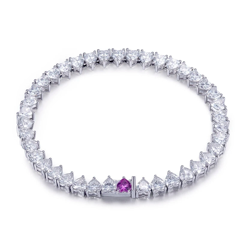 Messi Gems MSB-515 Fashion Jewelry Gift 18K White Gold pink Sapphire Heart Cut Lab Grown Diamond Tennis Bracelet