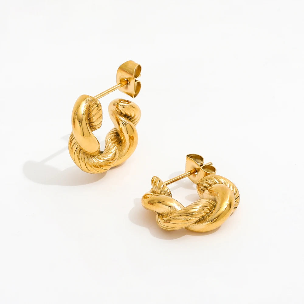 JOOLIM Jewelry PVD 18K Gold Plated Waterproof Tarnish Free Chunky Twisted Cross Stainless Steel Hoop Earring