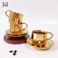 Luxury Gold-Plated Ceramic Turkish Espresso Cup and Saucer Mirror Coffee Cup and Saucer Royal 12pcs Sets with Gift Box