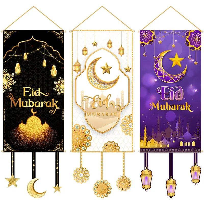 Eid Mubarak Ramadan Kareem Hanging Flag Banner Ornament Eid Decorations Home Decor Muslim Islamic Festival Party Supplies Gifts