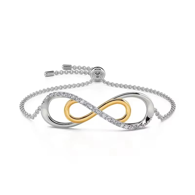 YFN Jewelry 925 Sterling Silver Two Tone Zircon Infinity Chain Bracelet for Women