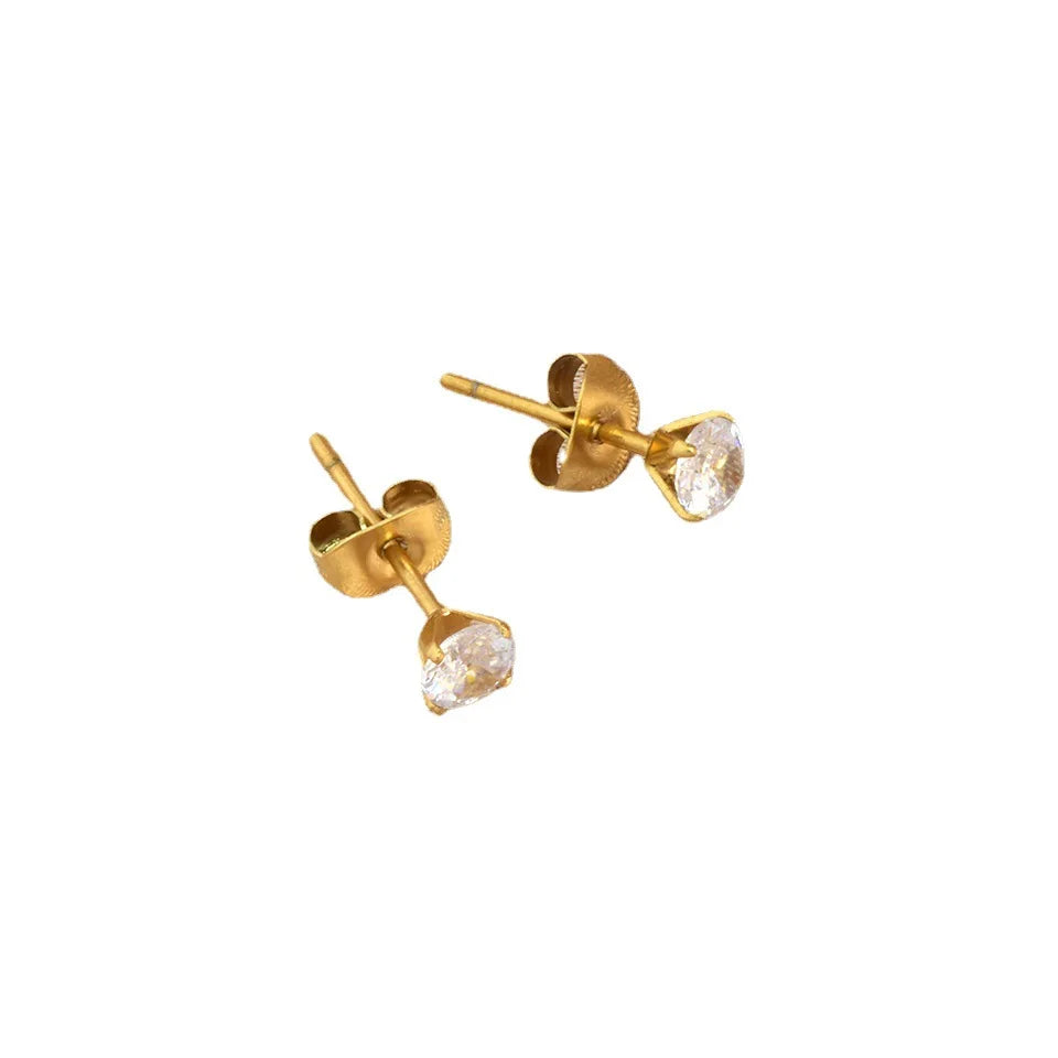 Fashion Gold Plated Jewelry Setting Single Zircon Stone Dainty Jewelry Stud Earring for Girl's Gift
