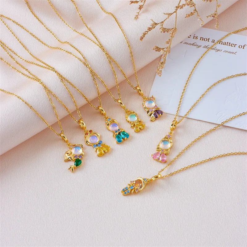 Wholesale Fashion Hot Gold Plated 316L Stainless Steel Cartoon Link Chain Charm Necklace Cute Little Princess Pendant Women's
