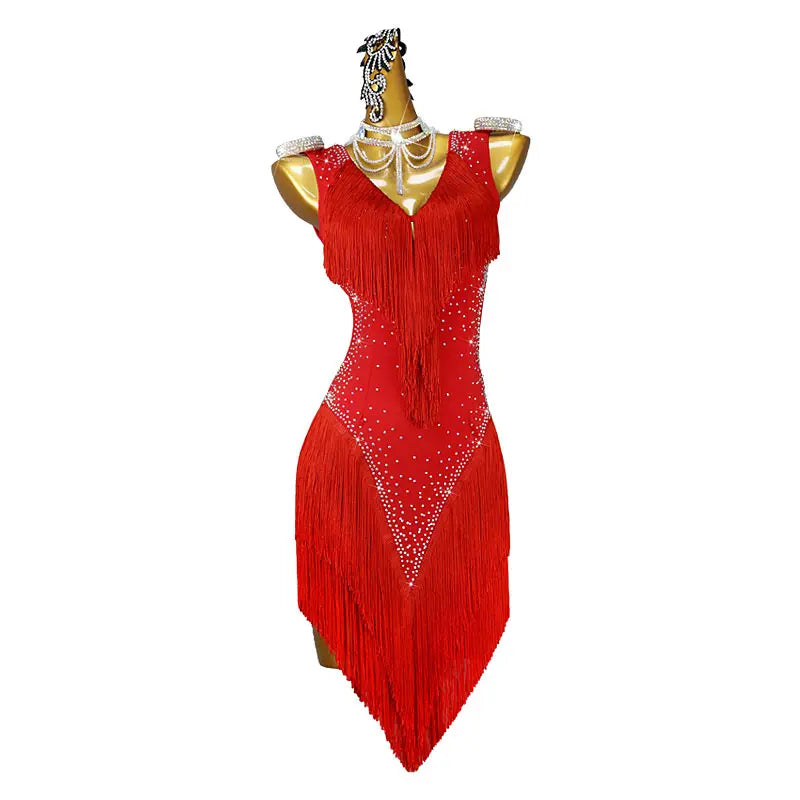 Latin Dance Skirt Stage Performance Dress Dance Costume Rhinestone Woman Latin Dance Dress