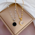 DAIHE Fashion Jewelry Double Side Shell Pendant Necklace 18k Gold-Plated Necklaces for Women Stainless Steel