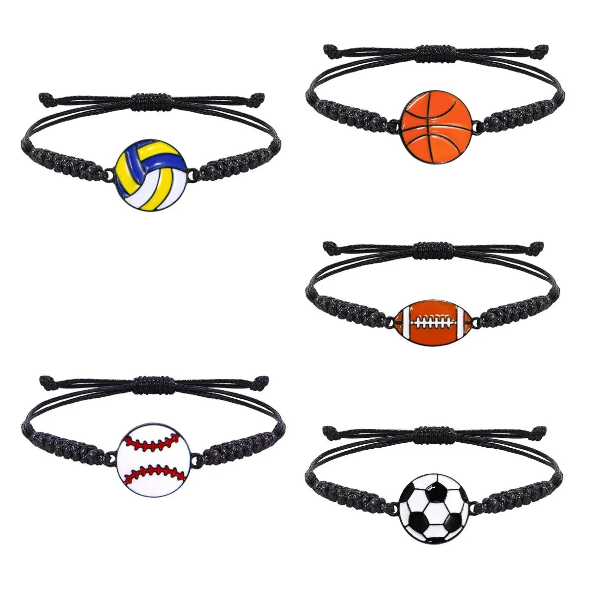 Drop Shipping Enamel Volleyball Football Baseball Softball Basketball Soccer Ball Charm Handmade Knots Friendship Bracelet