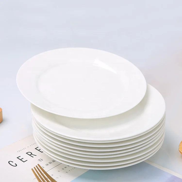 Hot Sale Eco-Friendly Fine Bone China Dinner Plate Custom Ceramic Restaurant Dishes Wholesale Porcelain White Plate