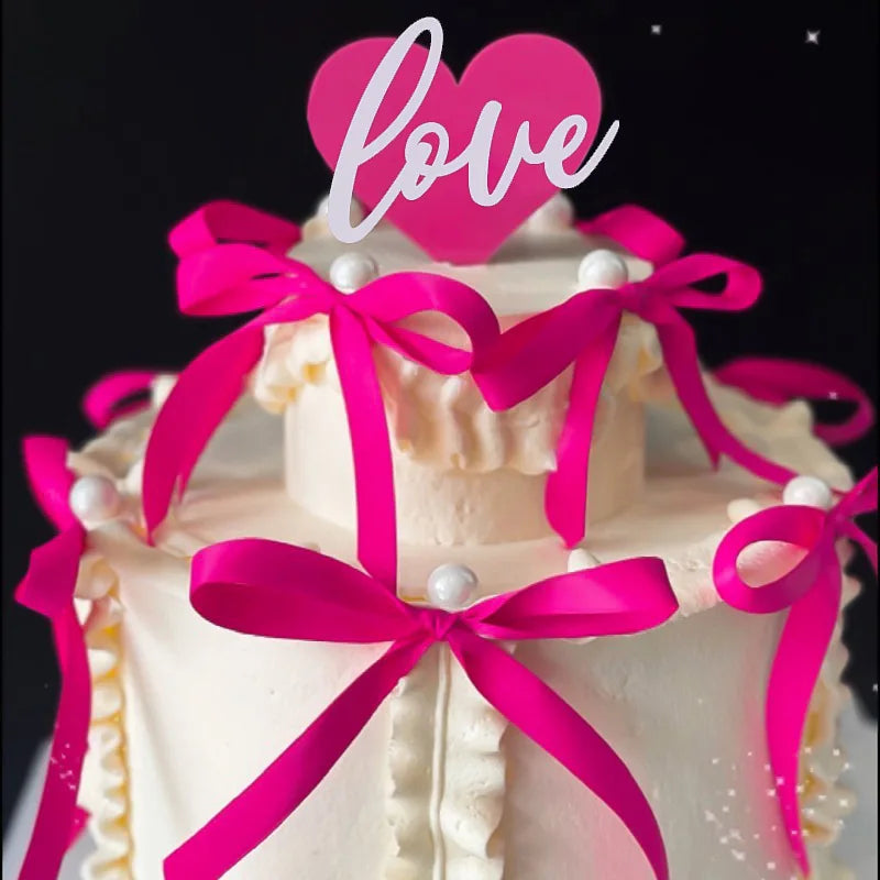 Small Ballet Ribbon Bow Cake Decoration for Valentine's Day Mother's Day Birthday Parties Party Supplies Decorations