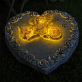 Hot Sale Memorial Angel Cat Resin Sculpture with Floral Frame & Glowing Heart Winged Pet Memorial Statue for Home Garden Decor
