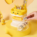 Cartoon Desktop Storage Box Cute Rotatable Leather Drawer Rack for Pen Makeup Brush Trinkets Dressing Table Organization