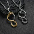 Norse Viking Dragon Necklace for Men Stainless Steel Vintage Self-Devourer Viking Ouroboros Pendant Necklace Hip Hop Jewelry