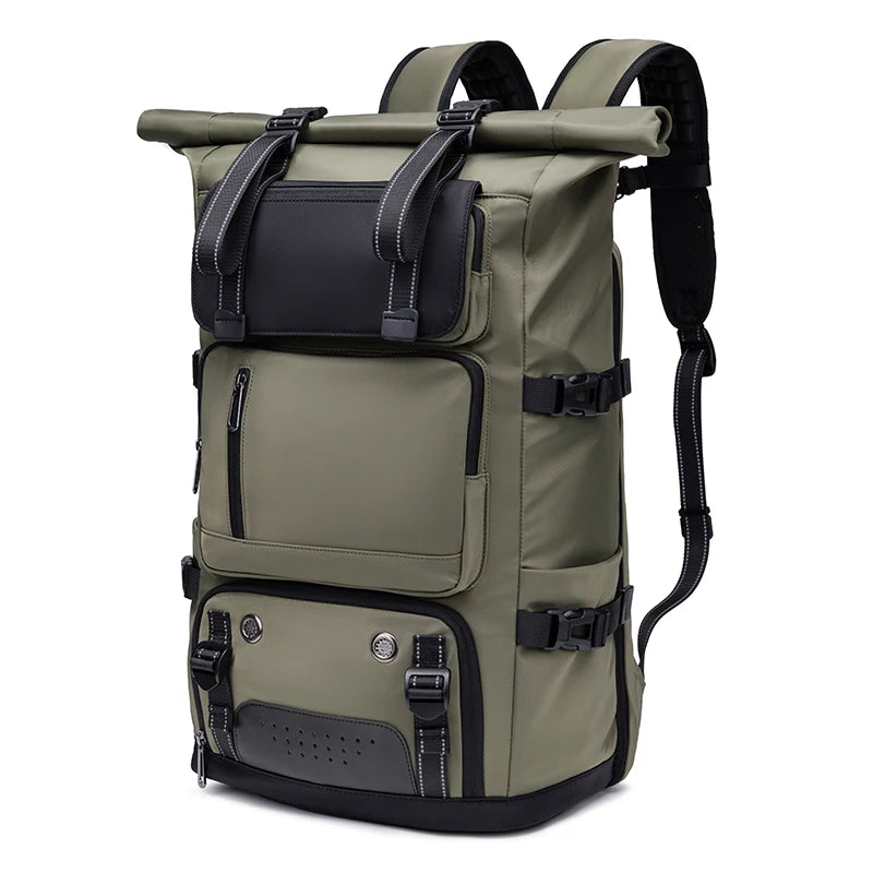 Waterproof Backpack Unisex Water-Resistant Casual Daypack Rolltop Rucksack Women Men School Bag USB Fits 17 Inch Polyester