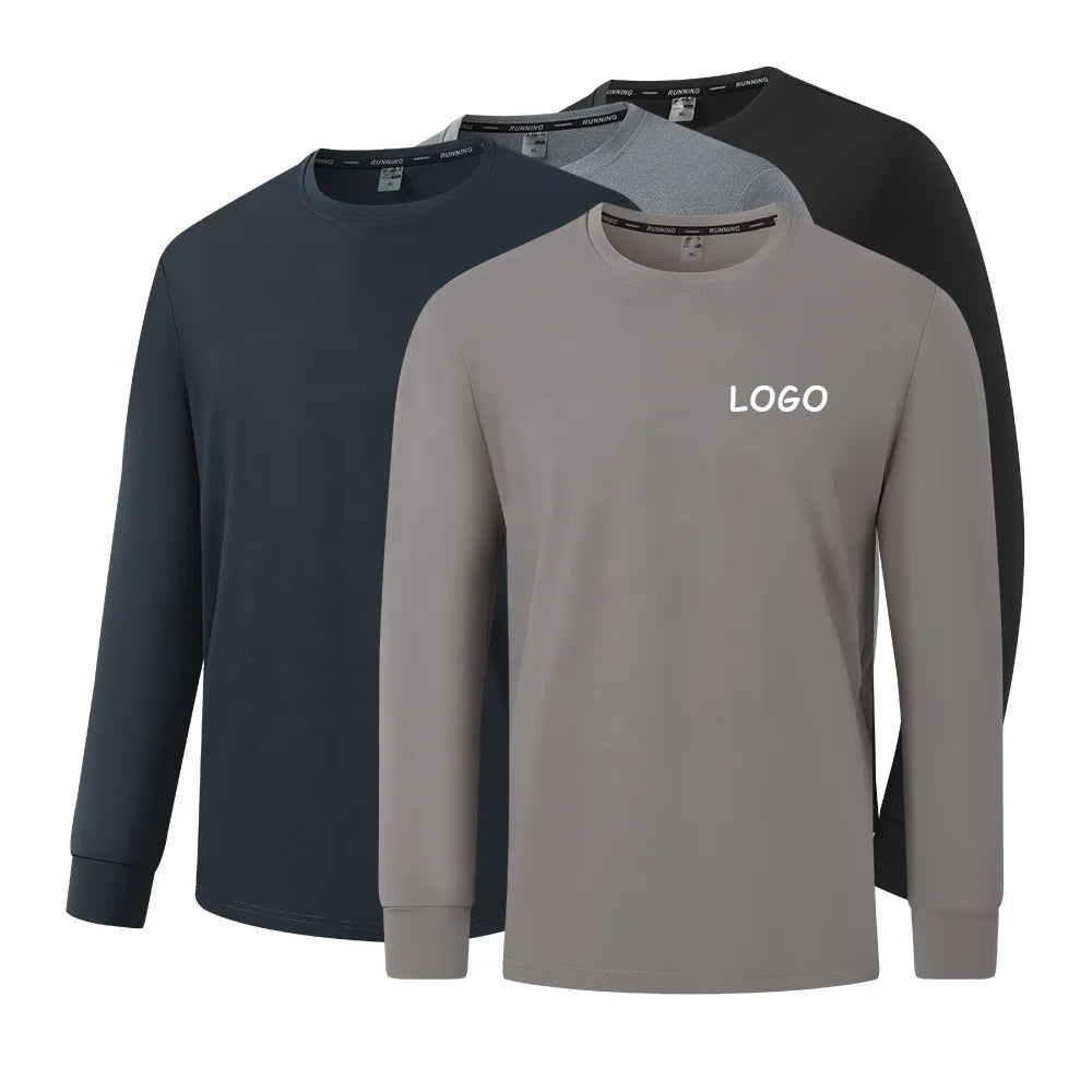 Oem Crew Neck Polyester Tshirt Blank Quick Dry Pullover Custom Logo Plain Oversized Long Sleeve T Shirt for Men