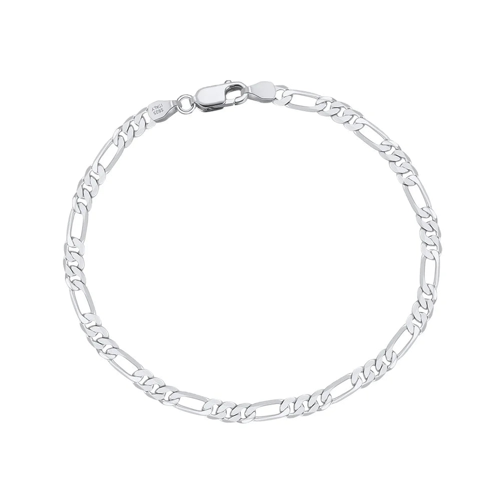 SB66 Wholesale Price of Factory 925 Sterling Silver 3.3MM Solid Diamond-Cut Figaro Link Chain Bracelet for Men