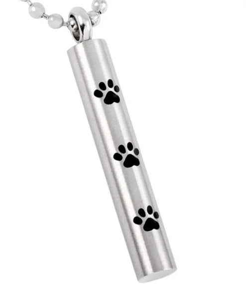 Pet Paw Print Cylinder Funeral Ash Urn Stainless Steel Memorial Pendant Necklace Keepsake Jewelry Cremation Urn Grave Souvenir
