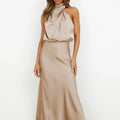 Enyami Elegant Summer Vestidos Romantic Halter Fashion High End Sleeveless Satin Prom Guest Women Midi Party Dress