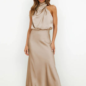 Enyami Elegant Summer Vestidos Romantic Halter Fashion High End Sleeveless Satin Prom Guest Women Midi Party Dress