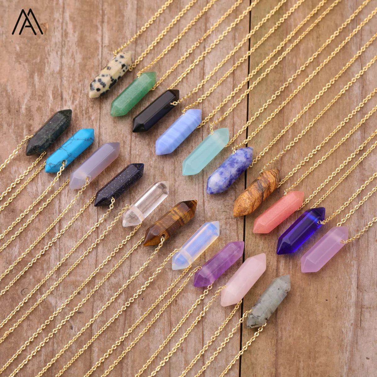 0.8inch Tiny Crystal Necklace Natural Stone Double Point Hexagon Bead Statement Boho Choker for Gift or Engagement