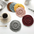 Handmade Boho Round Coasters Polyester Cotton Woven Cup Pad with Tassels Coffee Mat & Pads
