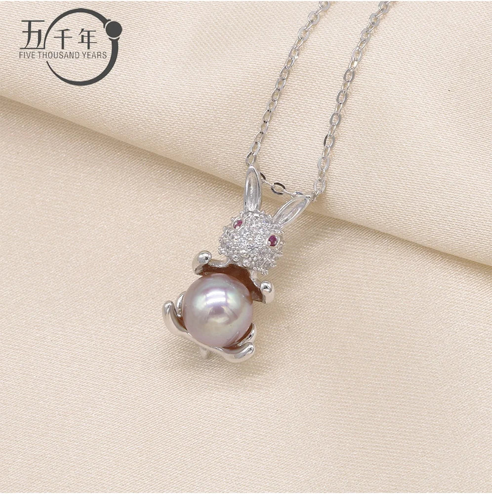 N039 7-8mm DIY Natural  Freshwater Pearl Charm Pendant Necklace Chain Accessory 925 Sterling Silver Jewelry for Women