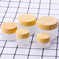 Skincare Cosmetic Packaging Container 30g 1oz Empty Frosted Face Care Cream Glass Jar with Wood Grain Lid