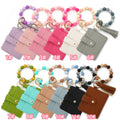 Factory Stock Silicone Bead Pu Leather Key Chain Wristlet Id Credit Card Holder Keychain Wallet for Women with Bangle Bracelet