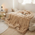 Soft Warm Custom Knitted Faux Rabbit Fur Fleece Throw Bed Blankets