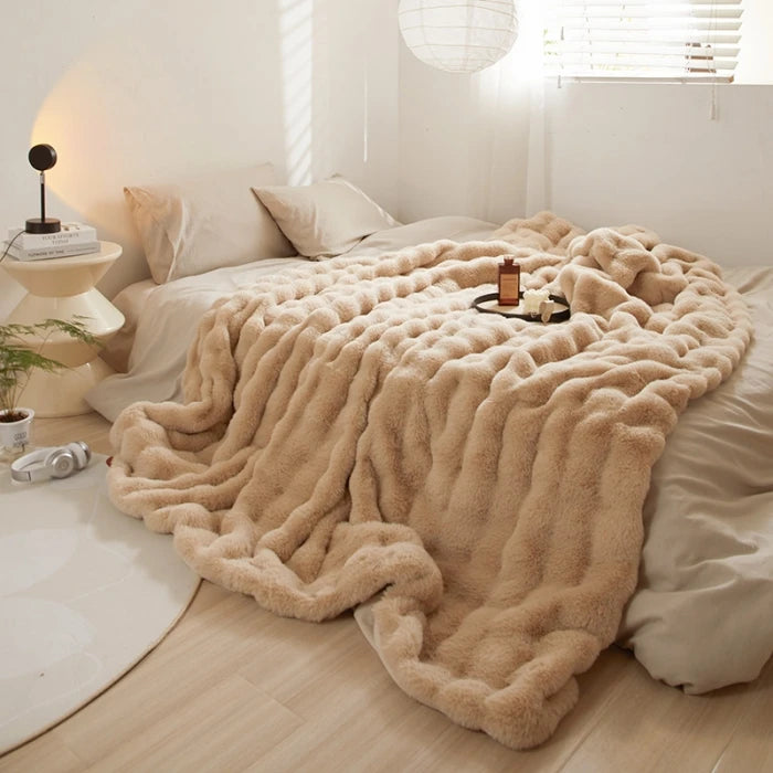 Soft Warm Custom Knitted Faux Rabbit Fur Fleece Throw Bed Blankets