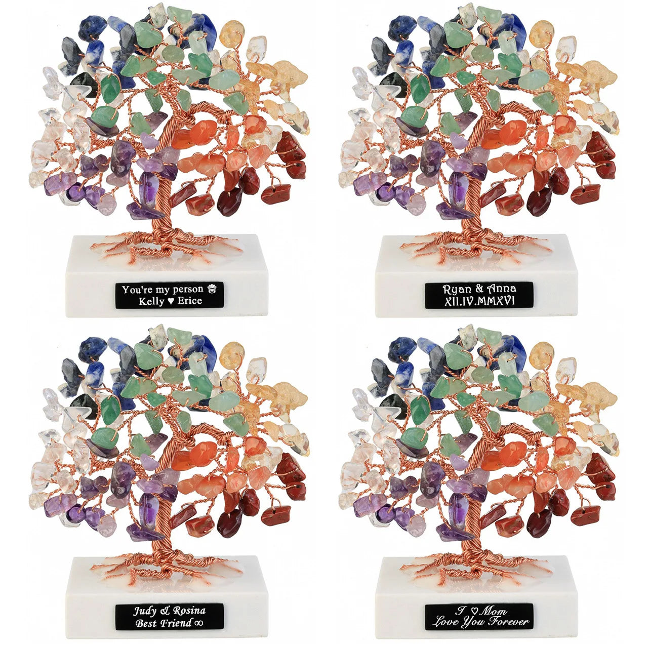 Personalized White Background Black square Decoration Simulation Plant Tree Marble Base Ornament Seven Color Gravel Tree