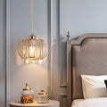 French Gold Style Modern Lampshade Glass Strip Hanging Chandelier for Kitchen Island Bedside with E27 E26 Socket