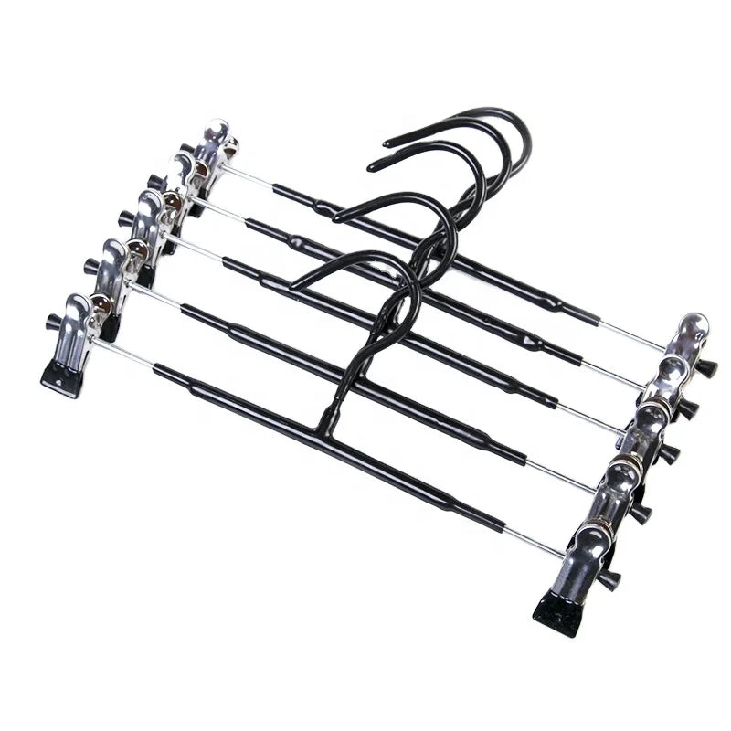 Mental Pants Hangers Stainless Steel Non-slip Metal and Adjustable for Cloths Black Paint and Gloss Sliver Hook With Clips
