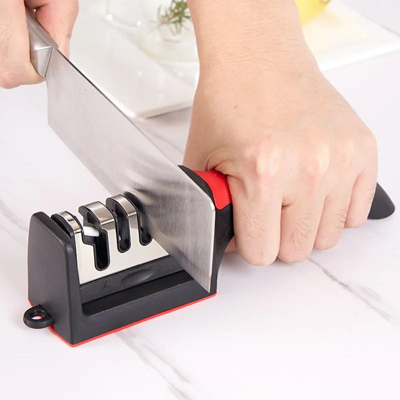 Professional Kitchen Knife Sharpener 3 Stage Manual Sharpening Tool for Chef Knives and Knife Set Non Slip Base