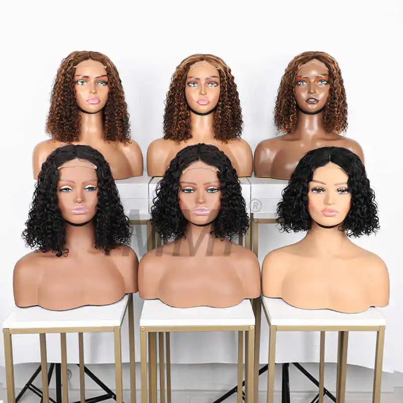 Wholesale Super Double Drawn 100% Raw Brazilian Cuticle Aligned Hair Wig 4*4T Part Lace Frontal Wig Short Bob Curly Hair