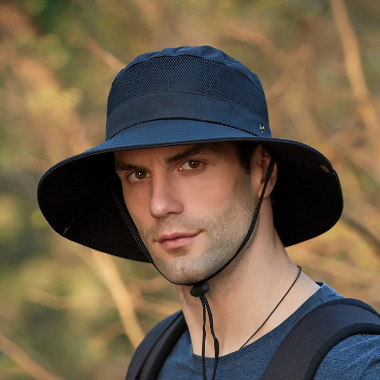 Summer Custom Embroidered Mesh Breathable Fisherman Hat Men Outdoor Climbing Hat Ladies Big Brim Sun Cotton Bucket Hat Custom