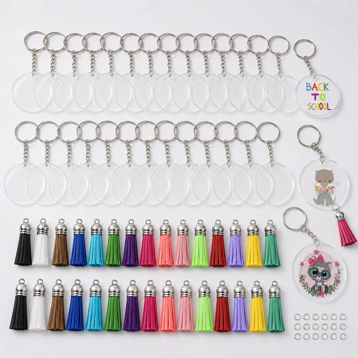 Round Acrylic Blanks with Tassel Accessories for DIY Keychains