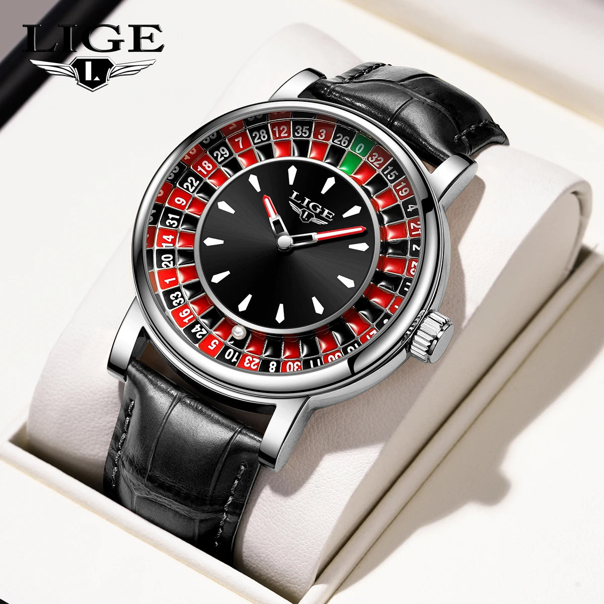 LIGE LG89161 Sample Quartz Movement Rotating Watch Gambling Disk Mens Watch Luminous Roulette Casino Watch Male Clock Custom OEM
