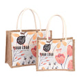 Small Laminated OEM Customized Full Colors Printing Shopping Jute Tote Yellow Silk Screen Printing Letter Carrier Bag 31x25x11cm