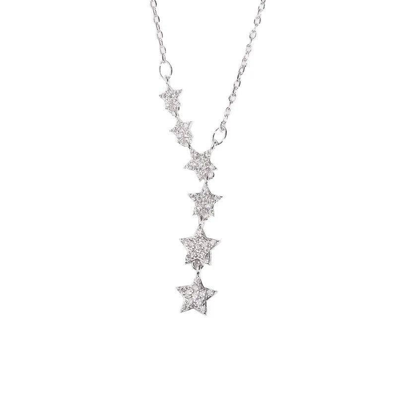 925 Sterling Silver Fashion Unique Star Shape Design Style Pendant Clavicle Necklaces