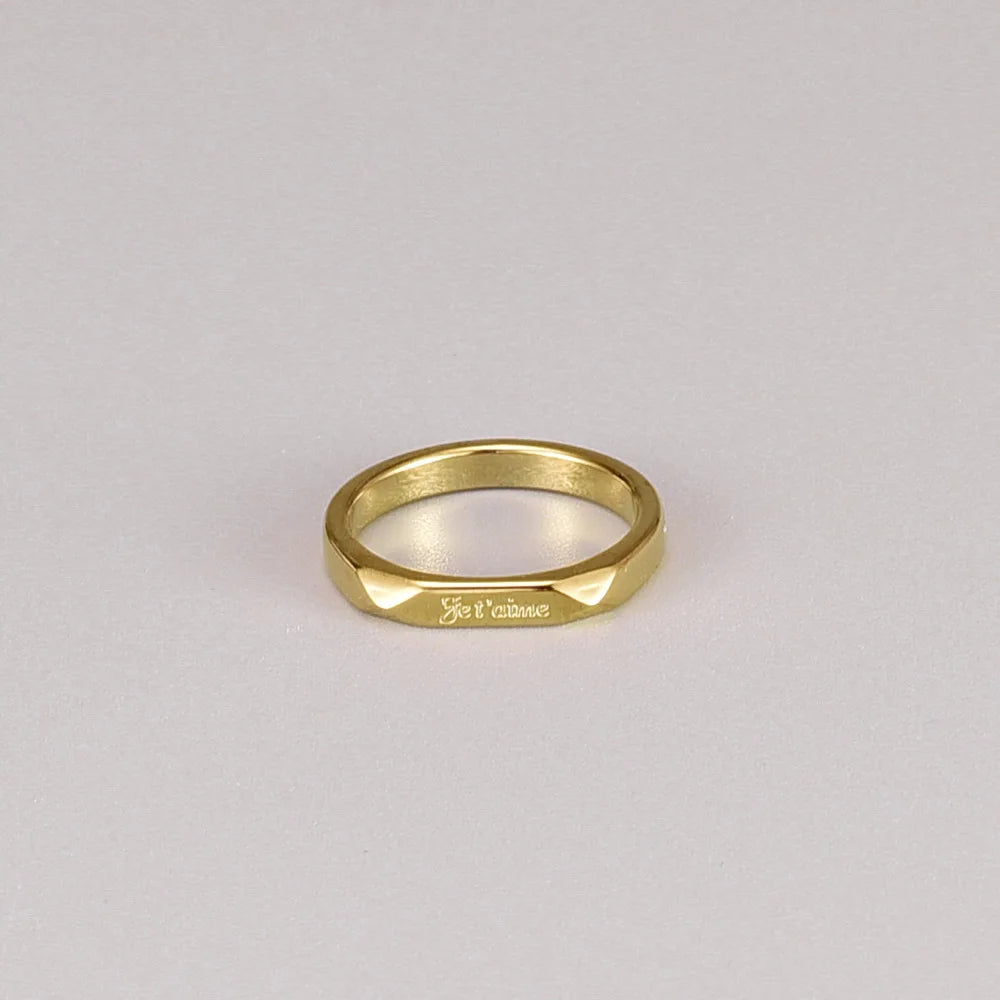 French Style New Arrival 316L Stainless Steel 18k Gold Plated I LOVE You Engraved Rings Hypoallergenic for Women