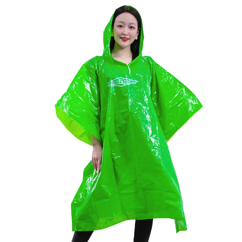 Quality Thicken Green Rain Poncho Waterproof PE Plastic Rainwear Adults Outdoor Travel Tours