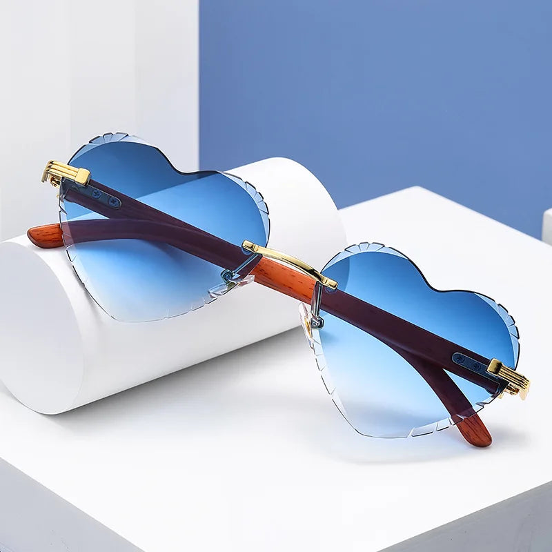 Designer Sunglasses Unisex Shades 2024 Metal Logo Private Label Diamond Cut Rimless Sunglasses Men Luxury Brand Heart Sunglasses