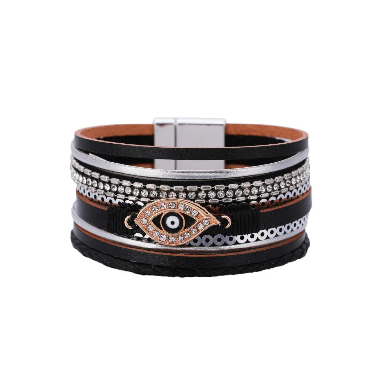 DHJ00200 Fashion Multi Layer Leather Bracelet Eye Bracelet Women Magnetic Buckle PU Leather Bracelet