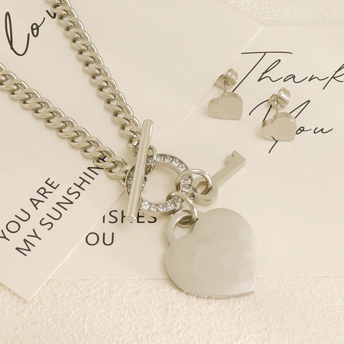 Wholesale Bridal Big Heart Charm OT Toggle Jewelry Set for Wedding Custom Mexico Zircon Necklace Earrings for Girl Gift Set