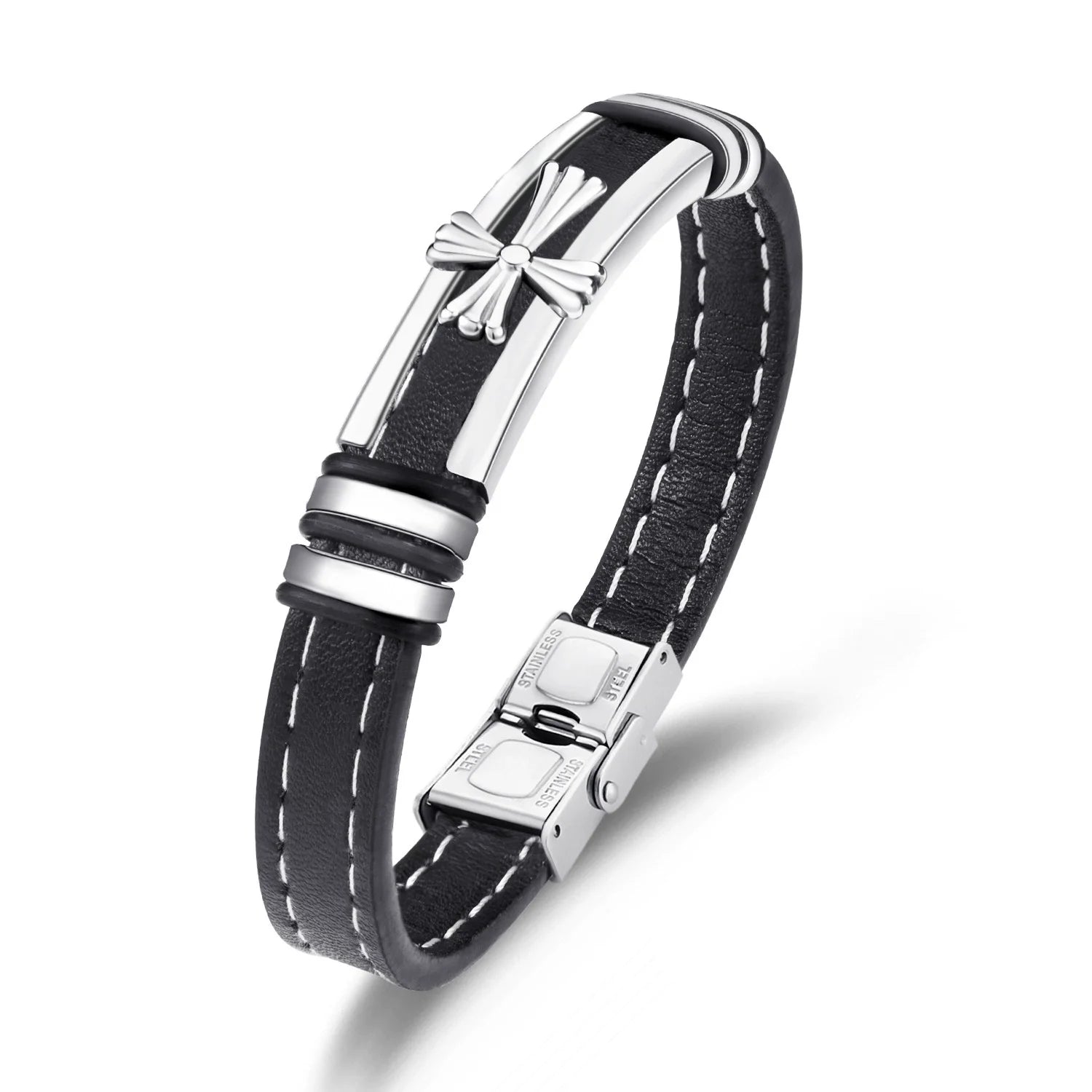 Weaving Decorative Bracelet Men's and Women's Hand Accessories Genuine Leather Men's Cross Stainless Steel Bracelet