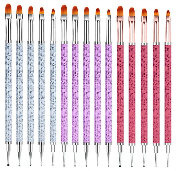 5pcs Per Set Colorful Double Side Nail Pens Needle Brush Dual Use Crayon Pen Marble Metal Bar Nail Brush