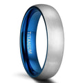 OAHLAN Fashion Jewelry Customized Non Fading 6MM 8MM Wedding Band Brushed Domed Two Tone Blue Silver Titanium Rings for Men