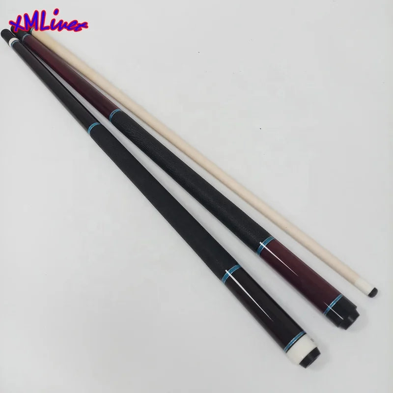 Xmlivet Handmade Ebony Solid Wooden Billiards Cues in Leather Cue Grips 58inch 2pcs Radial Pin With Turquoise Pool Cue Sticks