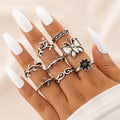 European and American Fashion Geometric Ring for Women Vintage Butterfly Leaves Rings 8pcs/set Bohemian Butterfly Joint Ring Set